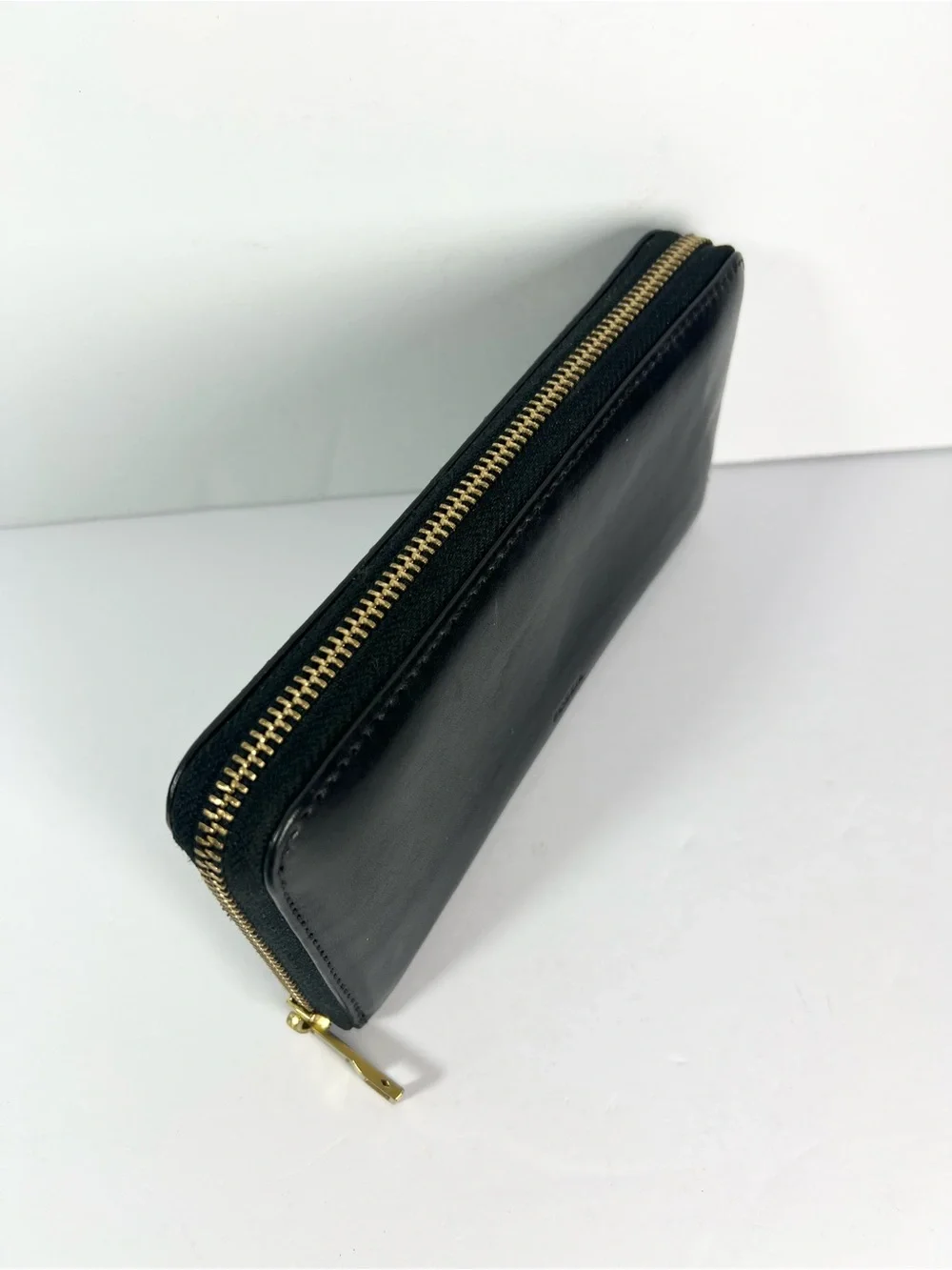 FOSSIL‎ Zip Around Accordion Clutch Wallet Black Vachetta Leather vintage